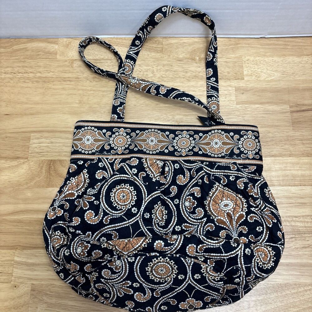 Vera Bradley Retiree Caffe Latte Brown & Orange Shoulder Bag Paisley Purse Quilt